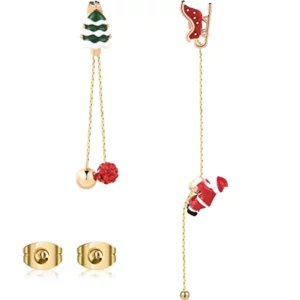 14K Gold Climbing Santa Claus Christmas Tree Earrings