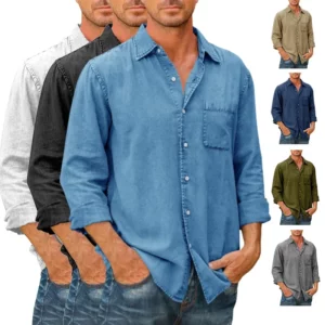 Mens Denim Long Sleeve Button Down Shirt