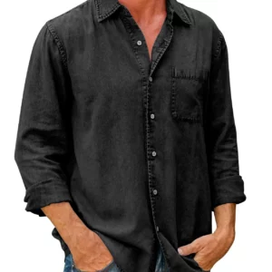 Mens Denim Long Sleeve Button Down Shirt