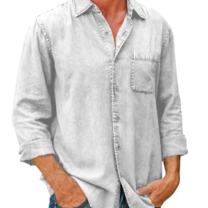 Mens Denim Long Sleeve Button Down Shirt