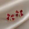 Red Zircon Crystal Christmas Earrings