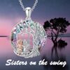 Tree Of Life Sister On The Swing Crystal Pendant Necklace