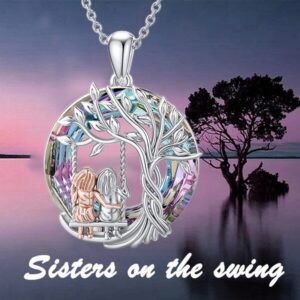 Tree Of Life Sister On The Swing Crystal Pendant Necklace